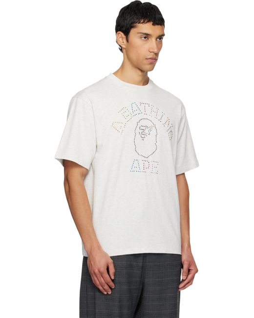 T-Shirt Décontracté Gris À Logo De Style Collégial À Ornements Facettés A Bathing Ape pour homme en coloris White