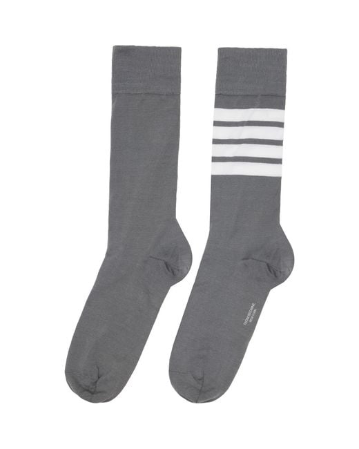 Thom Browne Gray Cotton 4-Bar Mid Calf Socks