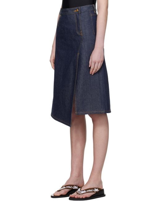 Tory Burch Blue High Slit Denim Midi Skirt