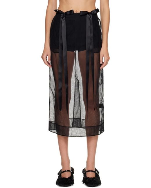 Simone Rocha Sheer Bow Ribbon Pencil Midi Skirt in Black | Lyst UK