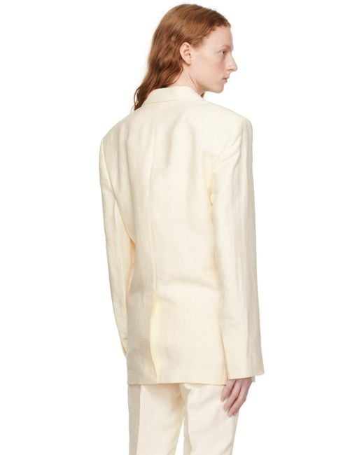 Helmut Lang Natural Off-white Double-breasted Blazer