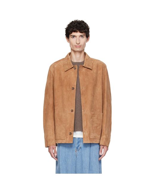Boss Brown Tan Button-Up Suede Checkered Lining Leather Jacket for men