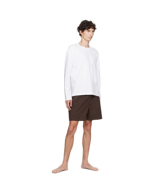 Tekla Brown Poplin Pyjama Shorts for men