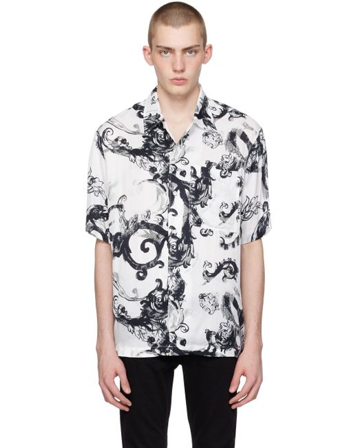 Versace Black White Watercolor Couture Shirt for men
