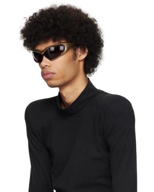 Balenciaga Black Brown Dynamo Rectangle Sunglasses for men