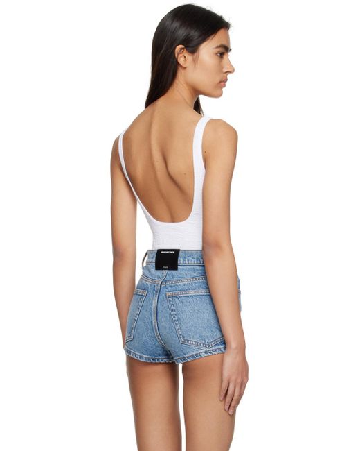 T By Alexander Wang Blue White Textured Bodysuit