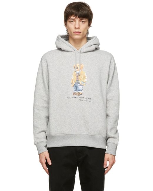 Polo Ralph Lauren Grey Polo Bear Hoodie in White for Men | Lyst Canada