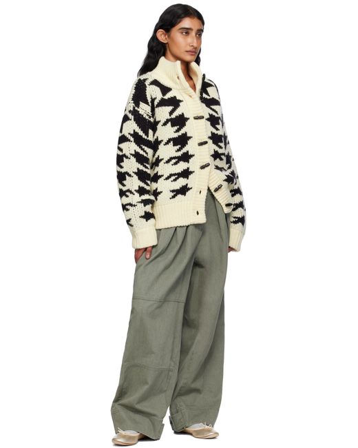 OPEN YY White Off- & Hound's Tooth Star Cowichan Cardigan