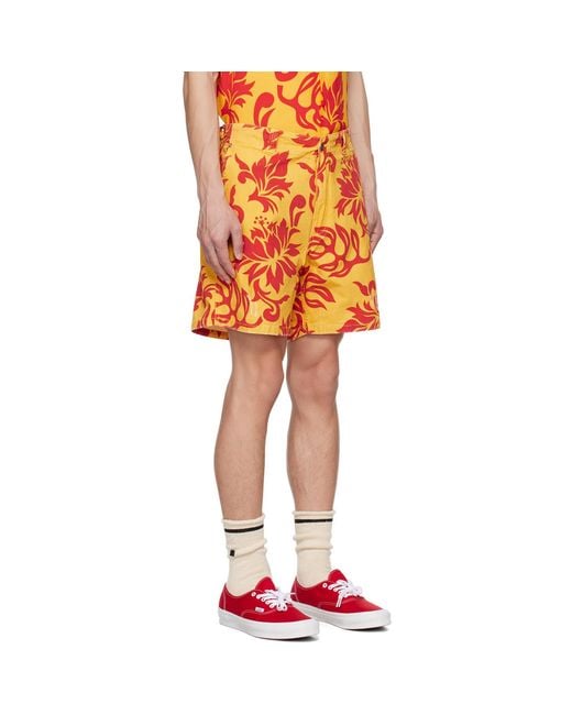 ERL Orange Yellow Graphic Shorts for men