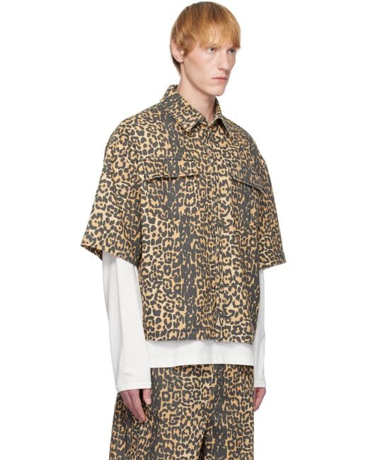 メンズ Rhude ベージュ レオパード ボクシー ワーク デニムシャツ Multicolor