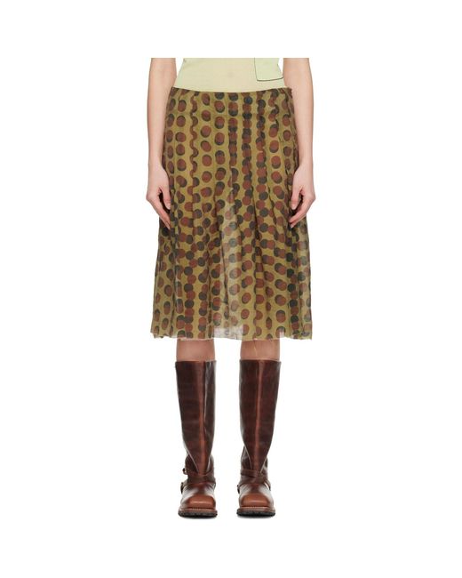 Edward Cuming Natural Khaki Optical Pleat Around Midi Skirt
