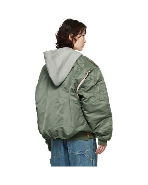 Vetements Green Khaki Alpha Industries Edition Attached Hood Bomber Jacket