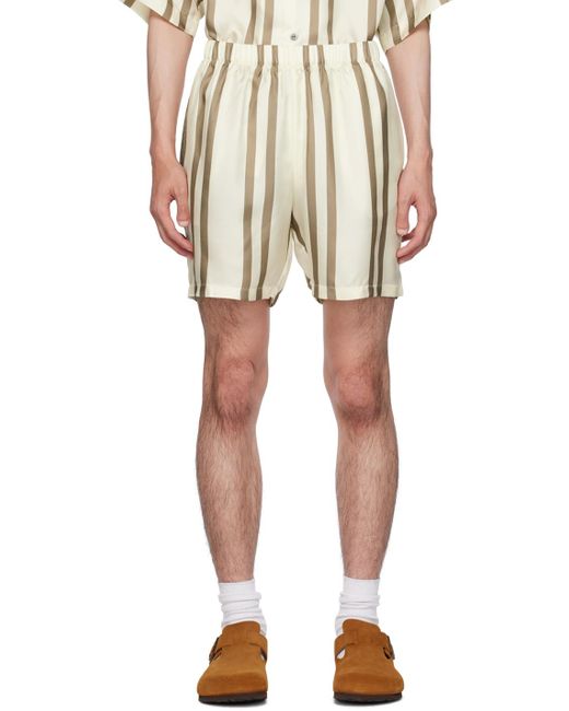 John Elliott Natural Off- Striped Shorts for men