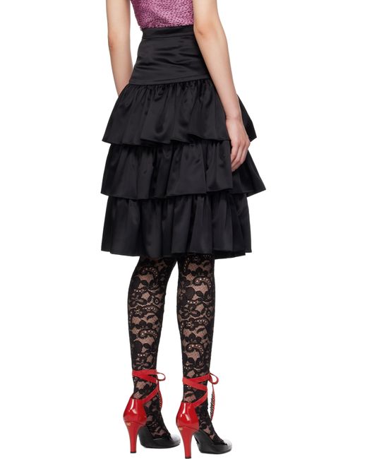Valentino Black Satin Ruffle Midi Skirt
