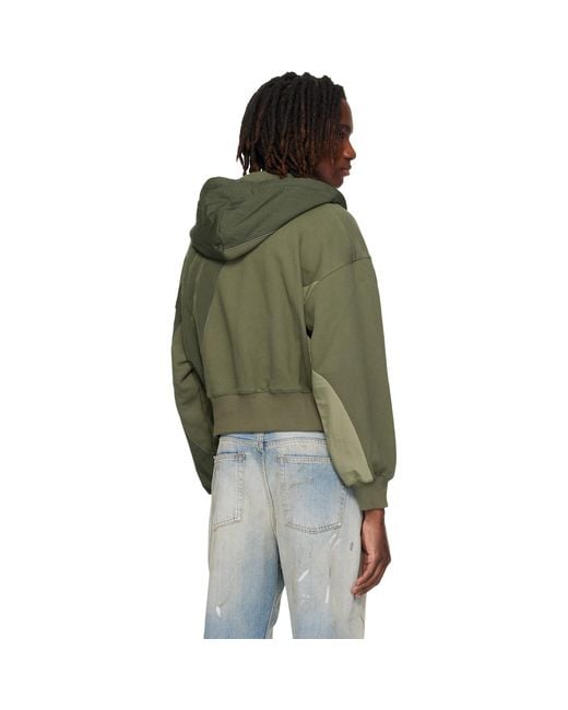 ANDERSSON BELL Green Patchwork Ma-1 Zip Up Hoodie for men
