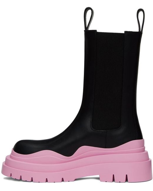 Bottega Veneta Black & Pink Tire Chelsea Boots