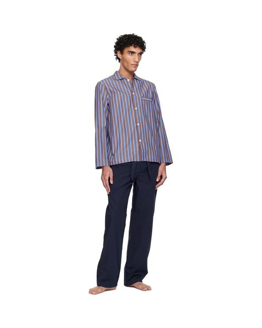 Tekla Blue Poplin Long-Sleeved Pyjama Shirt for men