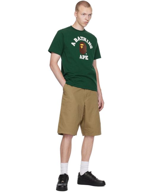 A Bathing Ape Green Tan One Point Shorts for men