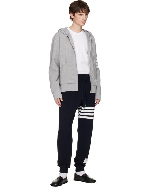 Pull À Capuche Gris En Ottoman De Coton À Quatre Rayures Et À Glissière Thom Browne pour homme en coloris Gray