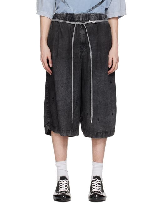 Maison Mihara Yasuhiro Black Aged Linen Wide Shorts for men