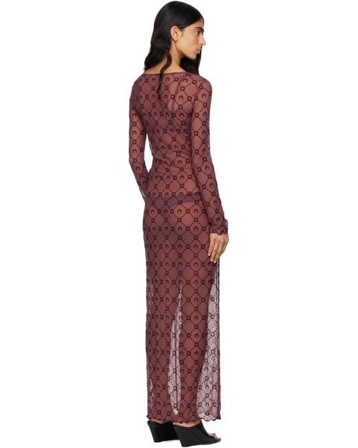 MARINE SERRE Red Burgundy Moonogram Mesh Flock Maxi Dress