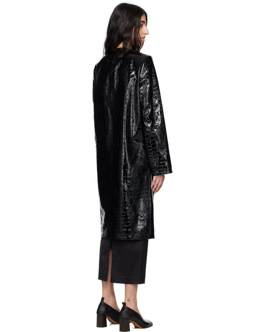 Totême  Black Croco-Embossed Leather Coat