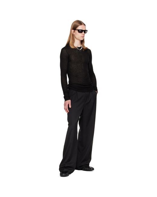 TONYWACK Black Sheer Wool Ribbed Knit Sweater for men