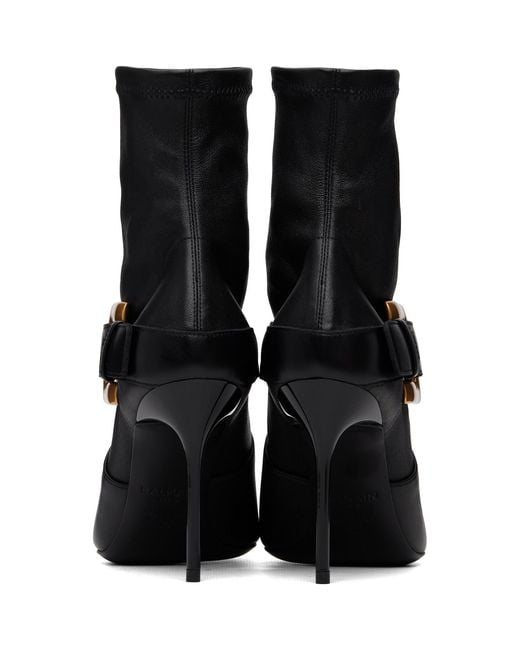 Balmain Black Anthem Stretch Leather Ankle Boots