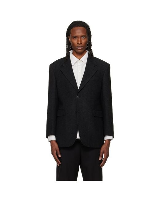 TONYWACK Black Herringbone Wool Relaxed Tailored Blazer for men