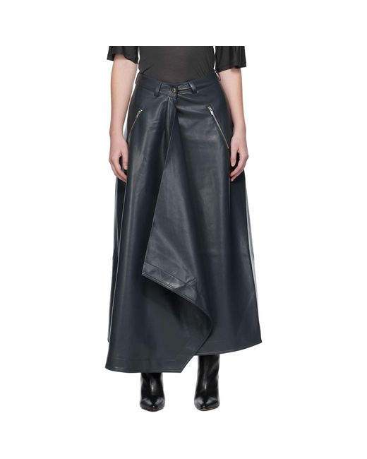 Nanushka Black Neith Draped Vegan Leather Maxi Skirt