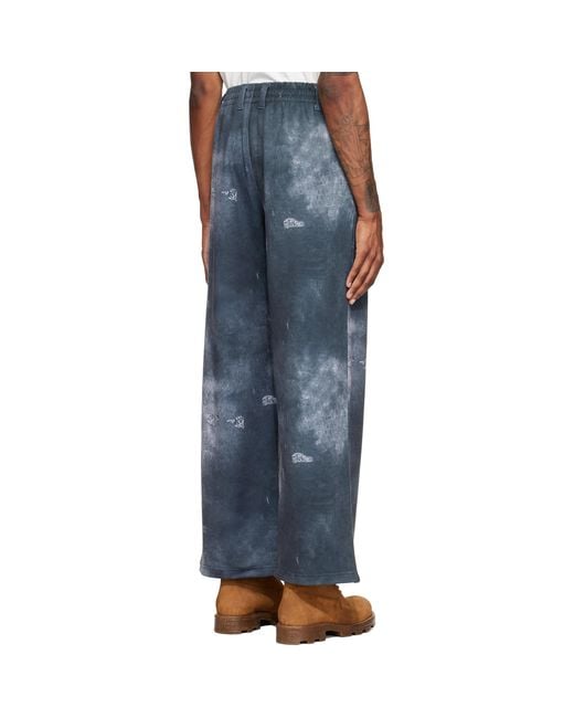 we11done Blue Trompe L'Oeil Denim Printed Sweatpants for men