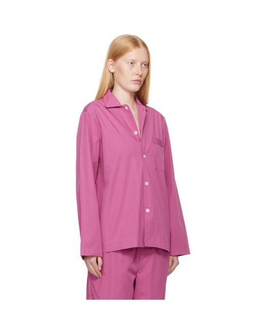 Tekla Pink Poplin Long-Sleeved Pyjama Shirt
