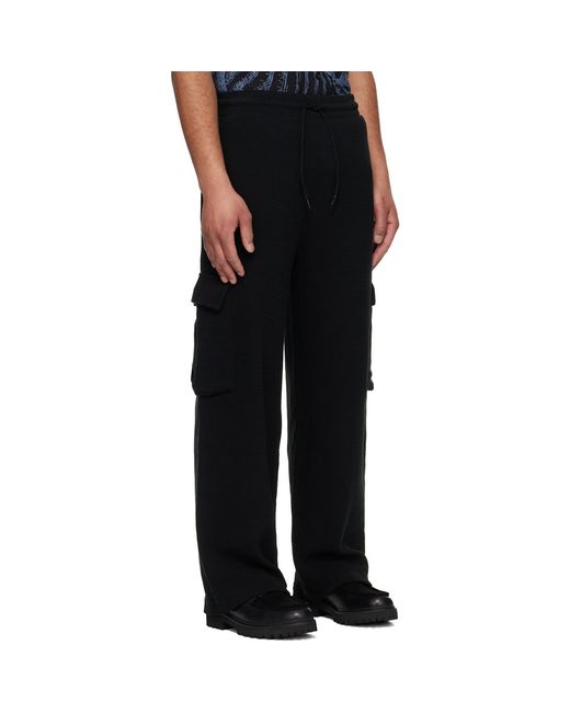 HUGO Black Waffle-Structured Cotton Cargo Pants for men