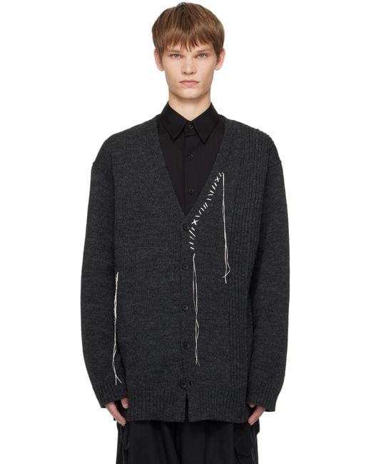 Yohji Yamamoto Black Plain Stitch Embroidery V Neck Cardigan for men