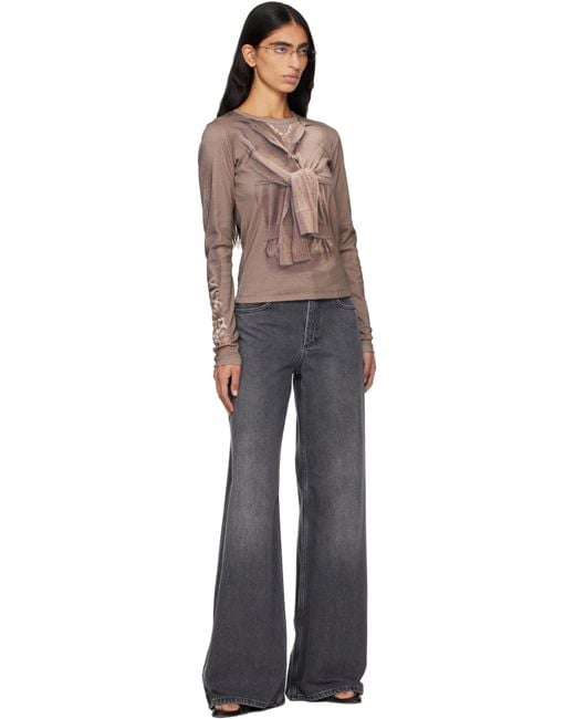 MARINE SERRE Black Trompe-L'Oeil Knit Jersey Ls T-Shirt