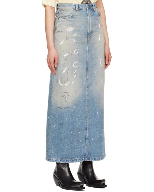 Acne Blue Paint Splatter Denim Maxi Skirt