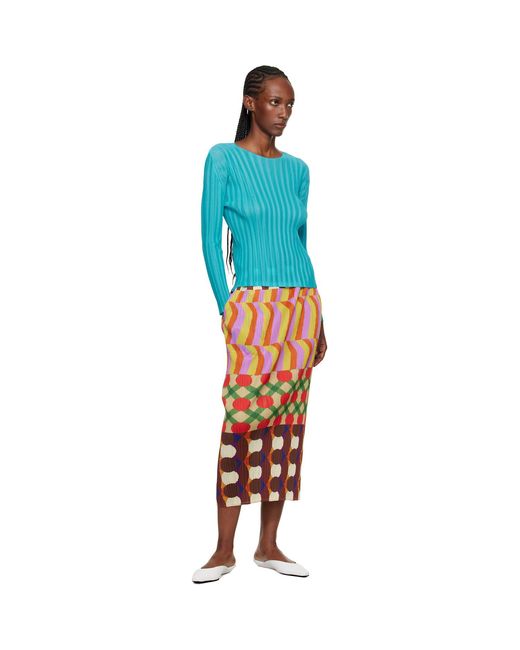 Pleats Please Issey Miyake Blue Rib Pleats January T-Shirt
