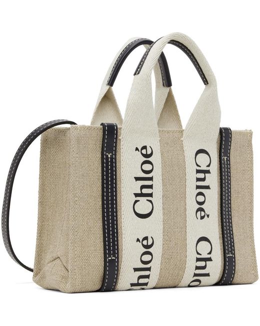 Chloé White Beige & Navy Mini Woody Bag