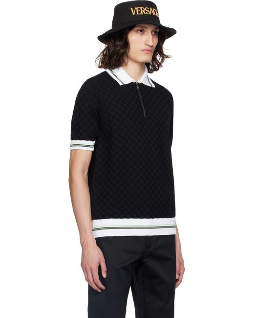 メンズ Versace &ホワイト Contrasto ニットポロシャツ Black