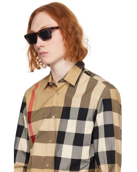 Burberry Blue Brown Stripe Square Sunglasses for men