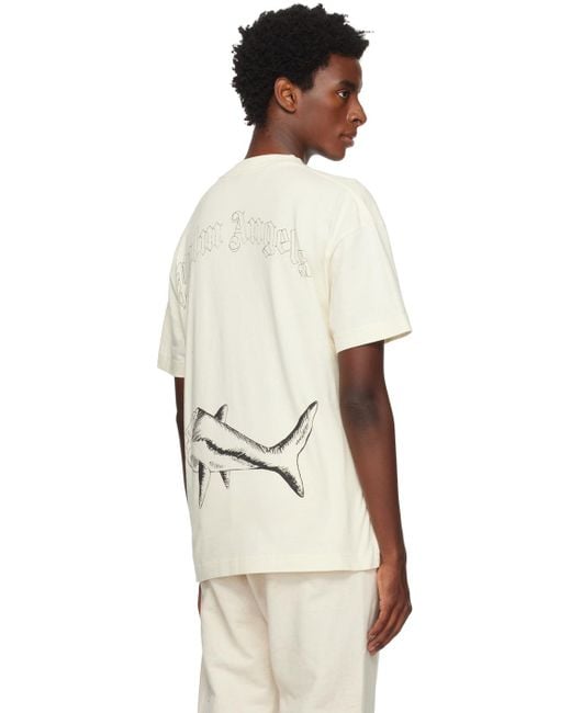 Palm Angels Natural Off-white Broken Shark Classic T-shirt for men