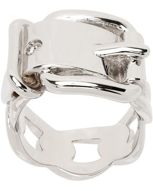 Acne White Silver Buckle Ring