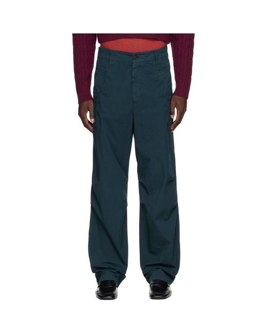 Dries Van Noten Blue Cotton Trousers for men