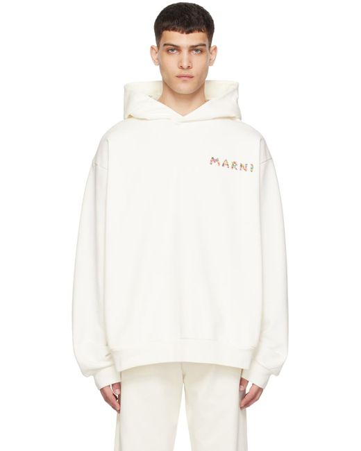 Marni White Off- Printed Hoodie for men