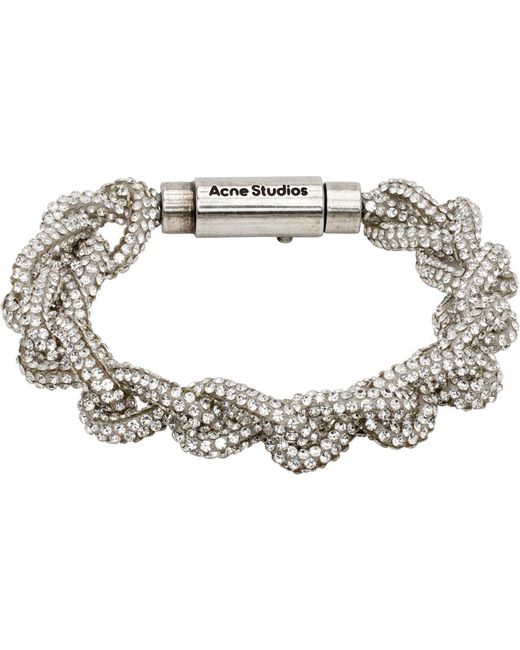 Acne Black Silver Crystal Cord Bracelet for men