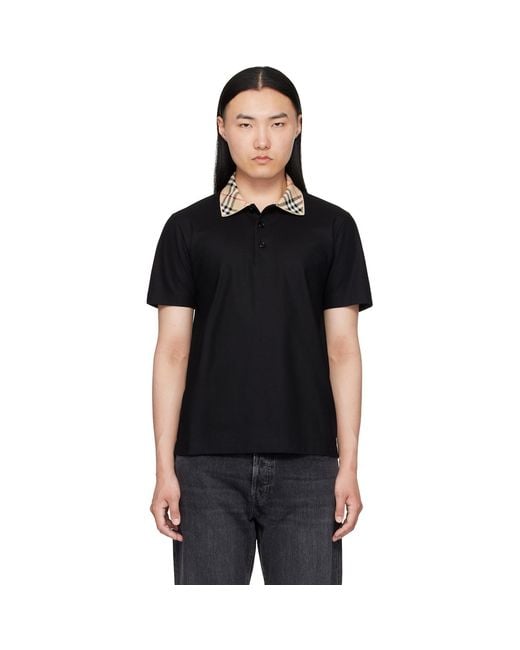 Burberry Black Check Collar Cotton Polo for men