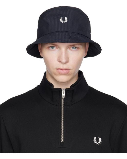 Fred Perry Black Dual Branded Bucket Hat for men