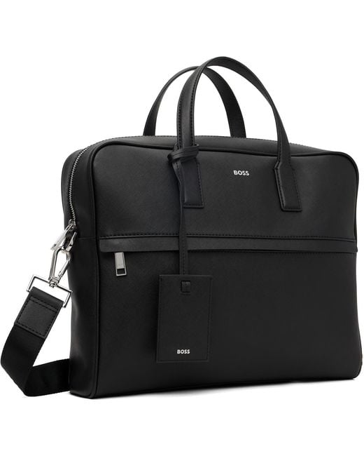 Boss Black Foil-Print Logo Briefcase for men