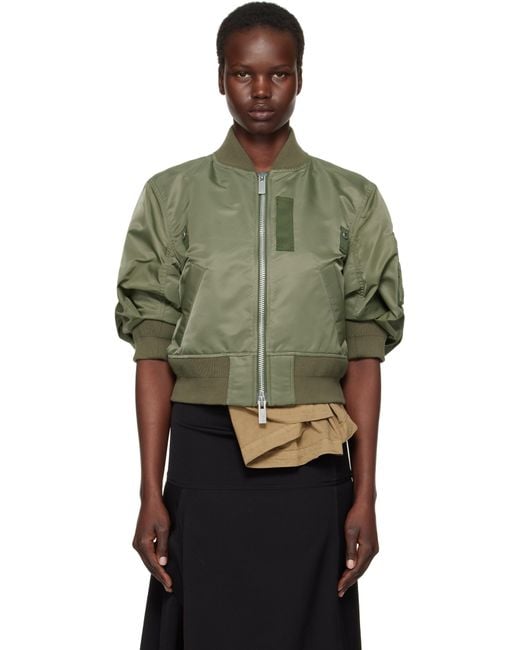 Sacai Green Khaki Nylon Twill Bomber Jacket
