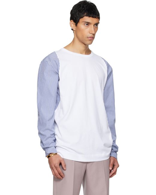 T-Shirt Blanc À Manches Contrastées Dries Van Noten pour homme en coloris White